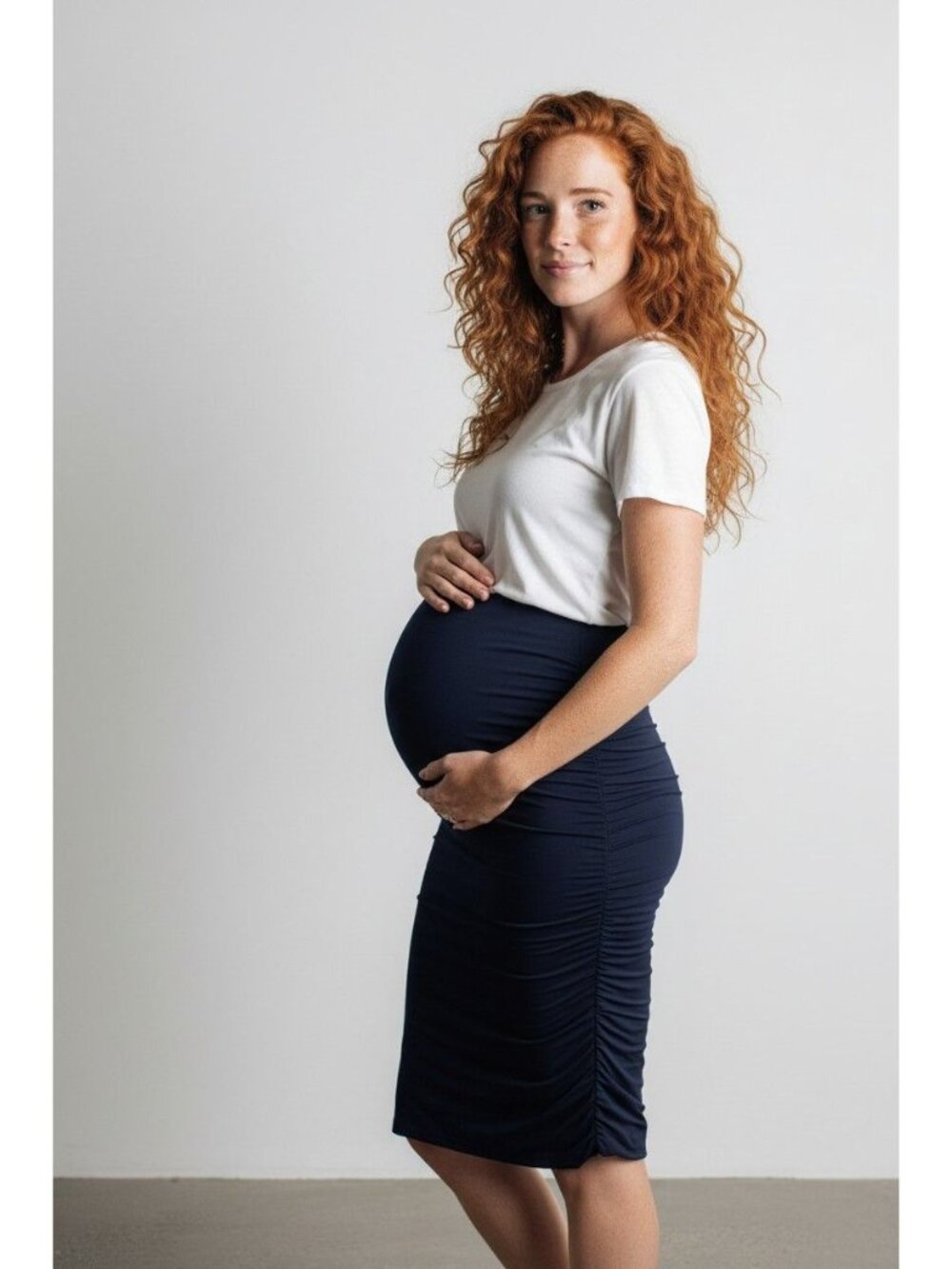 Angel Maternity Ruched Maternity Knee Length Skirt, Navy, S